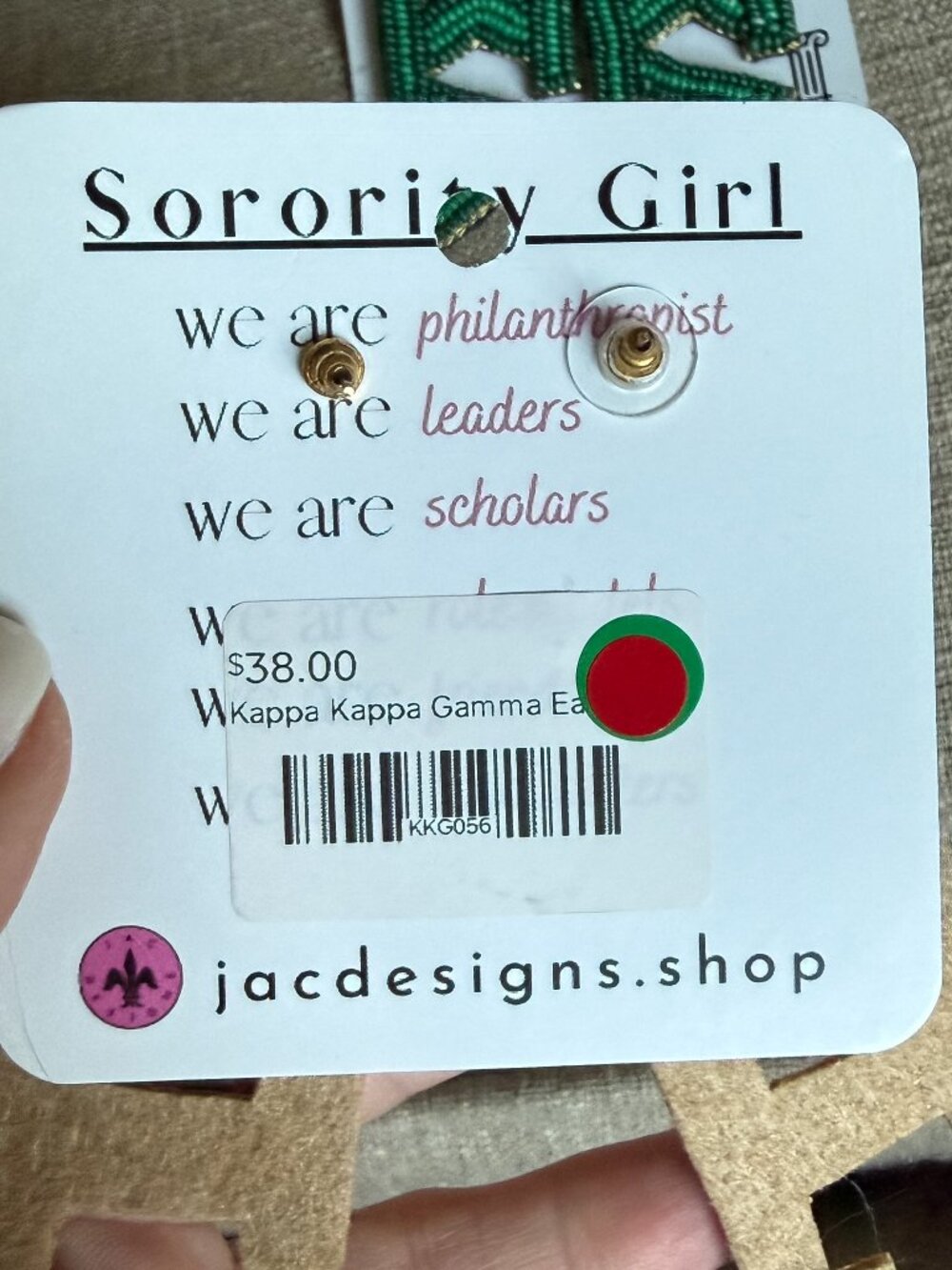 Alpha Chi Omega Beaded Earrings, NWT - Picture 5 of 5